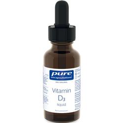 Braune Glasflasche mit Pipette und Etikett für flüssiges Vitamin D3.